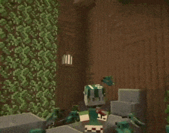 a person in a green hat is standing in a room in a minecraft game .