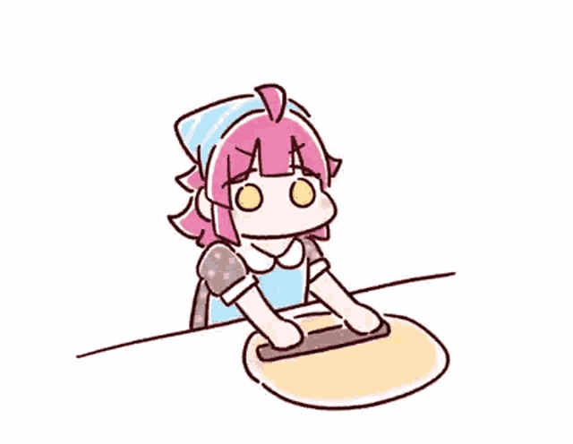 a cartoon girl is rolling dough on a table .