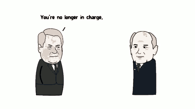 a cartoon of two men with one saying " you 're no longer in charge "