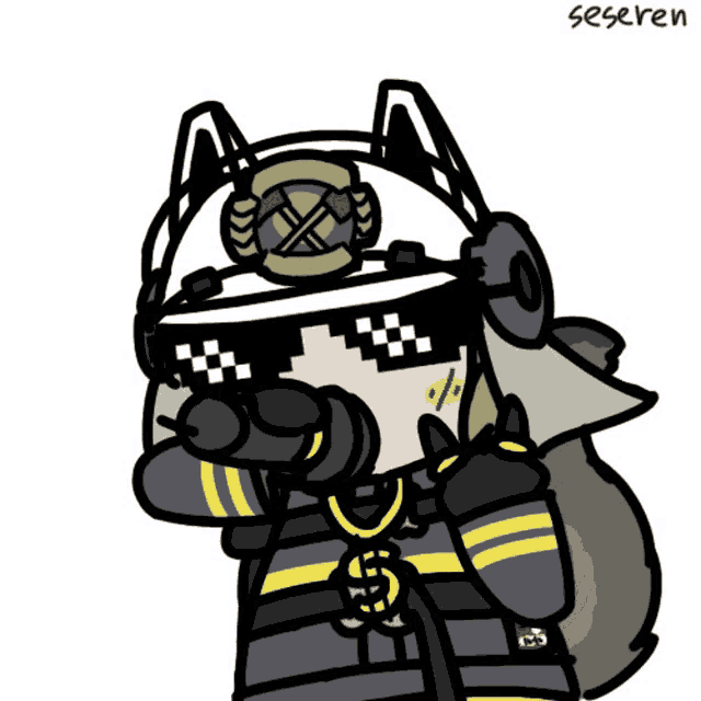 a cartoon of a fireman wearing a helmet and sunglasses with the name seseren written below him