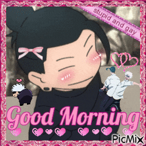 a picture of a cartoon character with the words good morning written on it