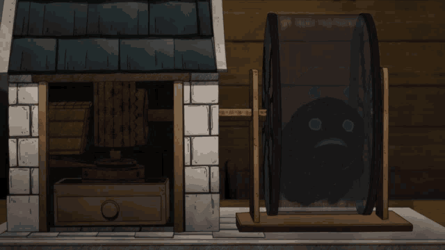 a cartoon drawing of a machine with a sad face