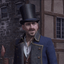 a man wearing a top hat says " wha ? " in yellow
