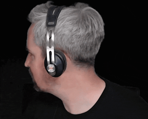 a man wearing a pair of headphones with the letter e on the bottom