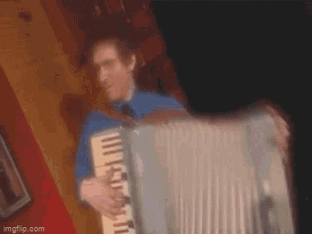 a blurry image of a man playing an accordion