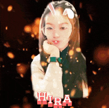 a picture of a girl with the name hira written above her