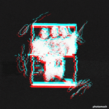 a black background with red and blue lines and the word photomosh