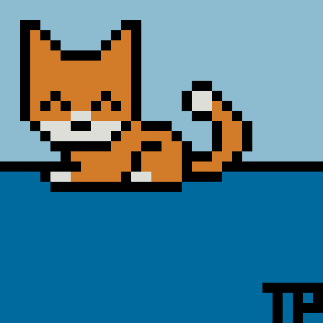 a pixel art drawing of a cat laying on a bed