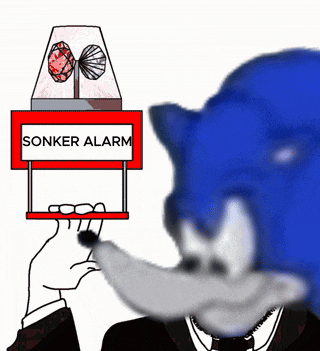 a cartoon drawing of a man holding a sonker alarm