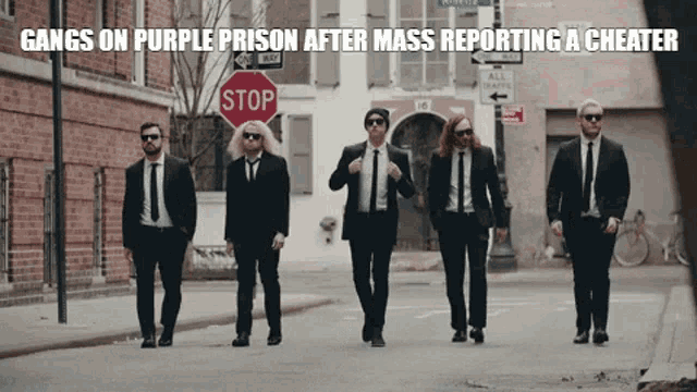 gangs on purple prison after mass reporting a cheater walking down the street