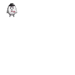 a pixel art illustration of a white egg wearing a black hat and bow tie .