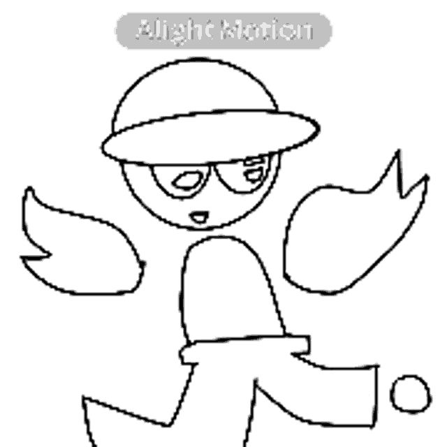 a black and white drawing of a cartoon character wearing a hat and gloves .