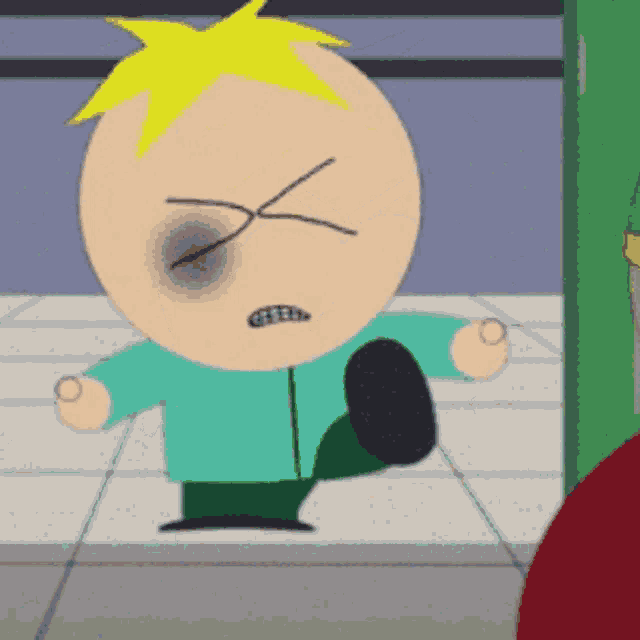 a cartoon character with a black eye and a yellow star