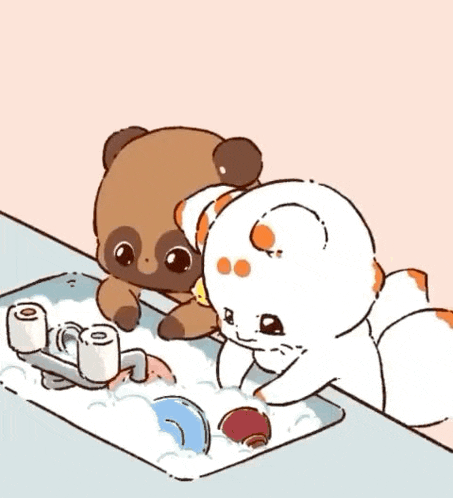 a cartoon drawing of a raccoon and a cat eating lollipops