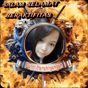 a picture of a girl in a circle with the words salam selamat beraktifitas