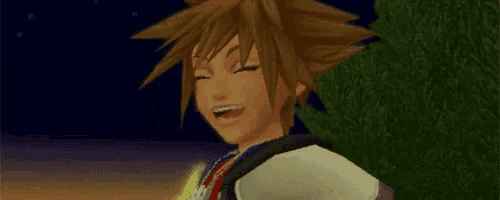 sora from the video game kingdom hearts is standing in front of a tree
