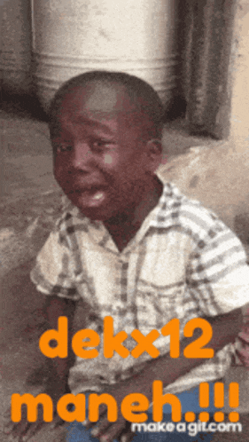 a picture of a boy with the words dekx12 maneh written in orange