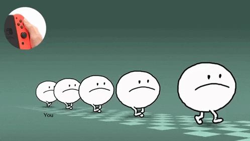 a cartoon of a nintendo switch controller and a row of sad faces that say you