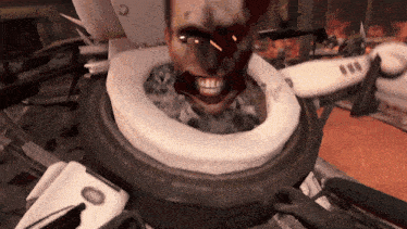 a video game shows a skull coming out of a toilet seat