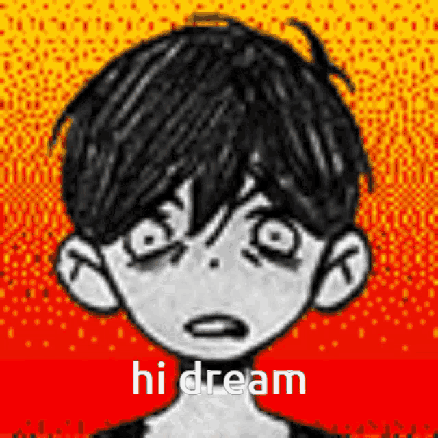 a black and white drawing of a boy with the words hi dream written on it