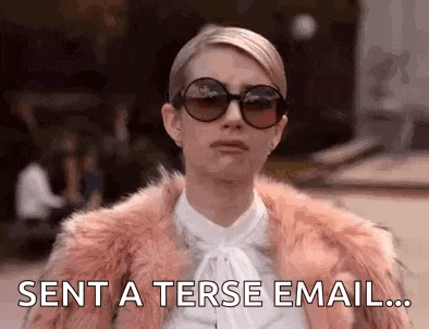 a woman wearing sunglasses and a fur coat is saying `` sent a tense email ... ''