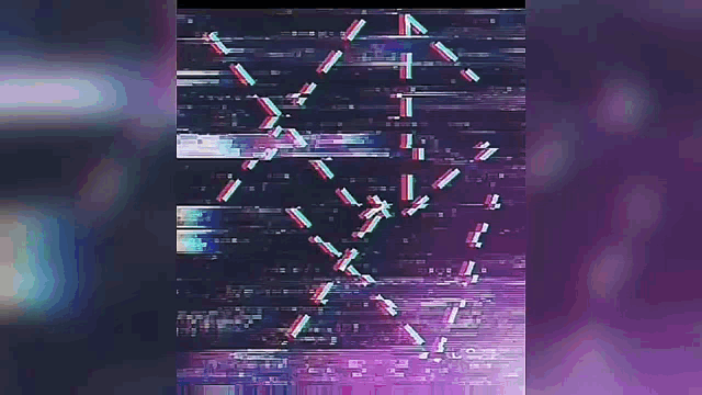 a purple and blue pixelated background with a few squares