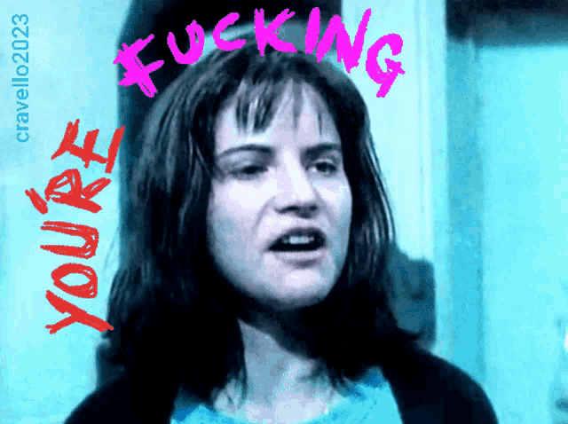 a drawing of a woman with the words " fucking " on it