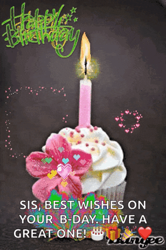 a birthday card for a sister with a cupcake with a candle