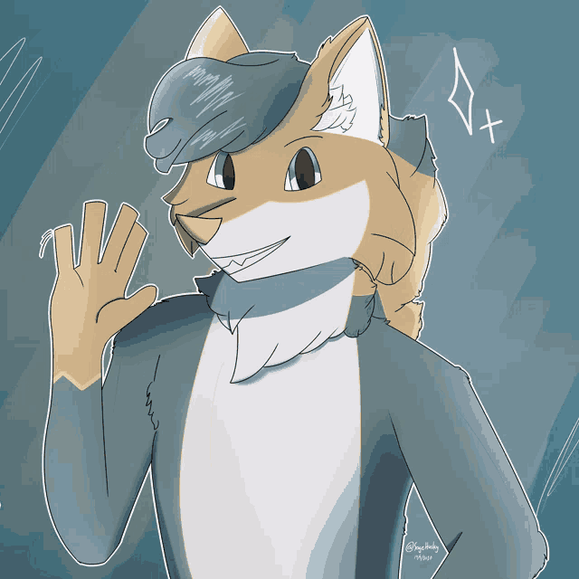 a drawing of a fox with a blue hat and a drawing of a diamond