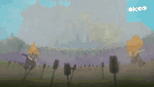 a cartoon drawing of a field with the word ok on the bottom