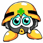 a cartoon character wearing a hard hat and a gas mask