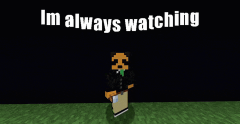 a minecraft character is standing in the grass with the words " im always watching " above him
