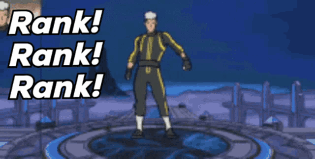 a cartoon of a man with the words rank rank rank