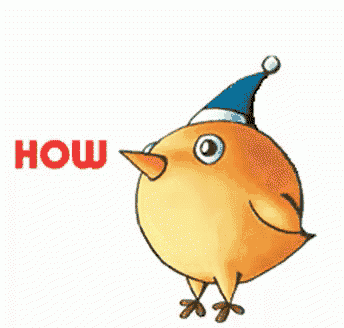 a cartoon bird wearing a blue party hat says " you "