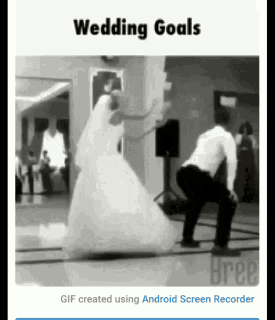 a gif of a bride and groom dancing with the words wedding goals below them