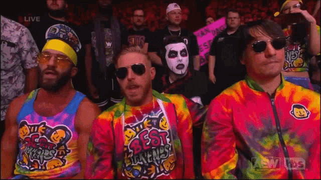 a group of people wearing tie dye shirts with the words best day ever on them
