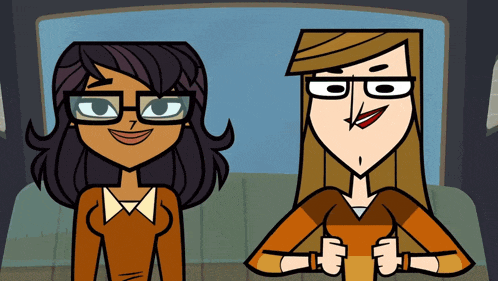 two cartoon characters are sitting next to each other and one of them is wearing glasses