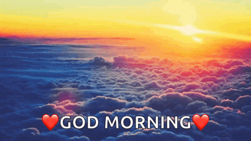 a picture of a cloudy sky with the words god morning above it