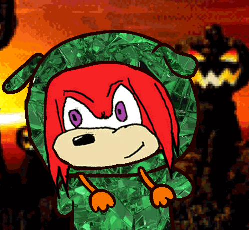 a cartoon drawing of knuckles the echidna with purple eyes