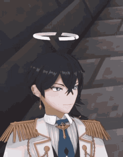 a cartoon character is wearing a white and gold uniform