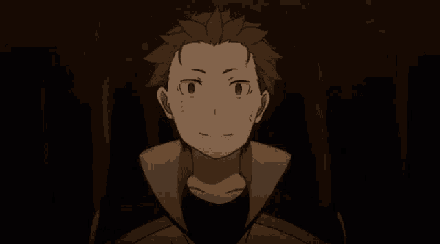 a close up of a person 's face in a dark room in a cartoon .