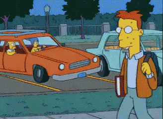a cartoon character is walking down the street with a book