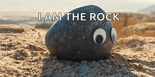 a rock with googly eyes and the words i am the rock