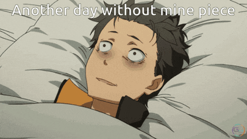 a cartoon of a man laying in bed with the words another day without mine piece above him