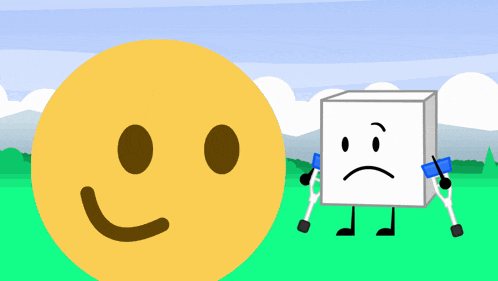 a cartoon drawing of a smiley face and a cube with crutches and the number 200 above them