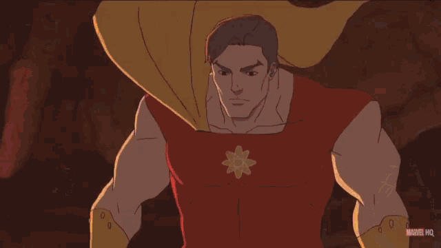 a cartoon of a man with a marvel hq logo above him