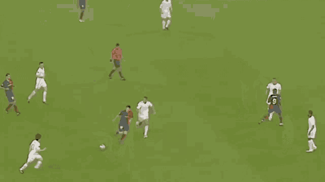 a group of soccer players are on a field