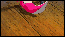 a pixel art of a woman wearing a pair of pink high heels on a wooden floor
