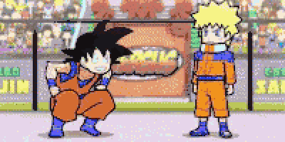 a cartoon of goku and naruto fighting each other