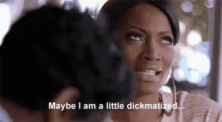 a woman is talking to a man and says maybe i am a little dickmatized